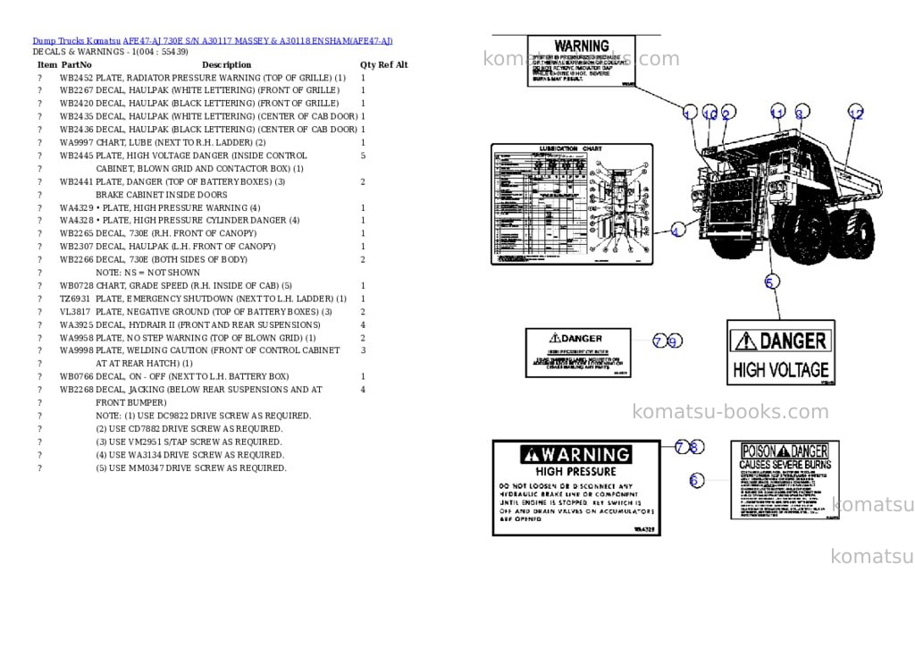 Komatsu afe47-aj 730e s/n a30117 massey & a30118 ensham Parts catalog cover Page 2