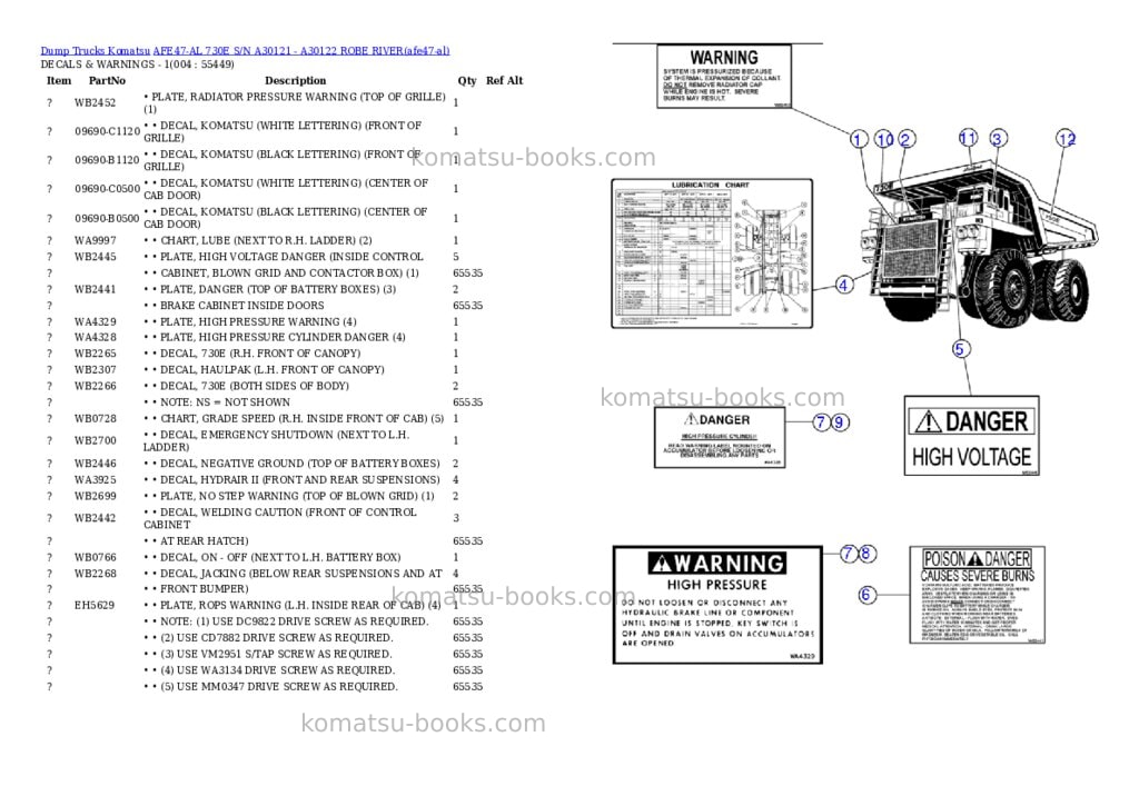 Komatsu afe47-al 730e s/n a30121-a30122 robe river Parts catalog cover Page 2 Komatsu afe47-al 730e s/n a30121-a30122 robe river Parts catalog cover Page 2