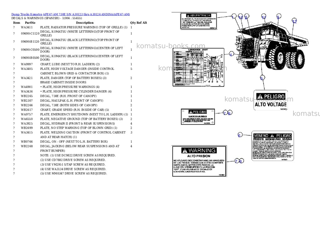 Komatsu afe47-am 730e s/n a30123 thru a30124 andina Parts catalog cover Page 2