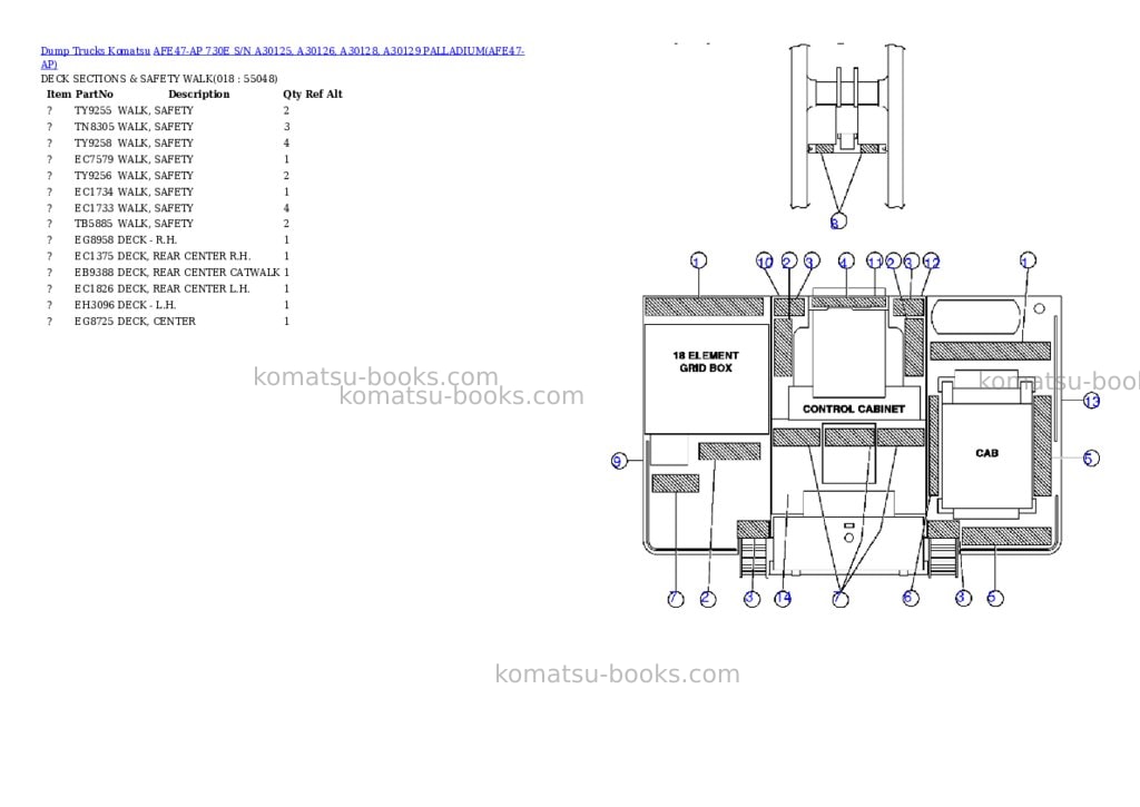 Komatsu afe47-ap 730e s/n a30125, a30126, a30128, a30129 palladium Parts catalog cover Page 8 Komatsu afe47-ap 730e s/n a30125, a30126, a30128, a30129 palladium Parts catalog cover Page 8