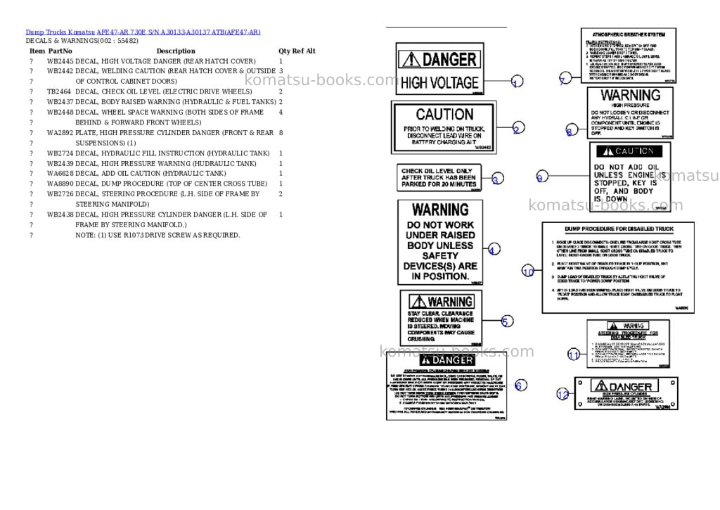 Komatsu afe47-ar 730e s/n a30133-a30137 atb Parts catalog cover