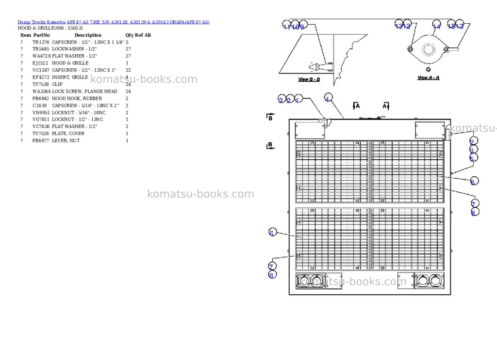Komatsu afe47-as 730e s/n a30138, a30139 & a30143 orapa Parts catalog cover Page 3