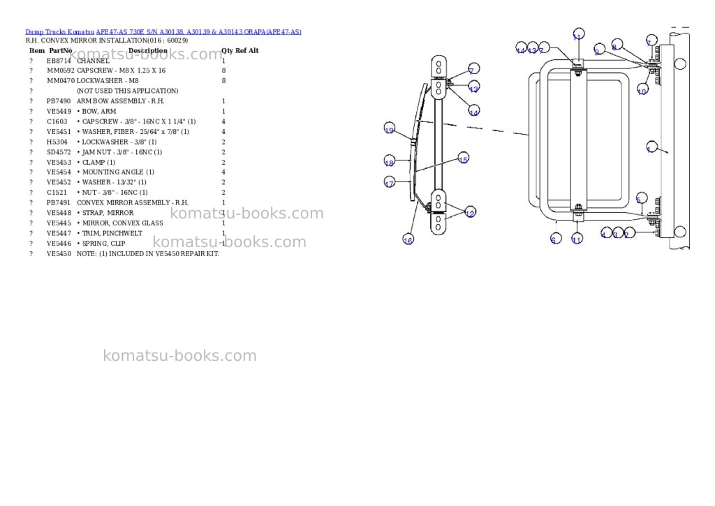 Komatsu afe47-as 730e s/n a30138, a30139 & a30143 orapa Parts catalog cover Page 7