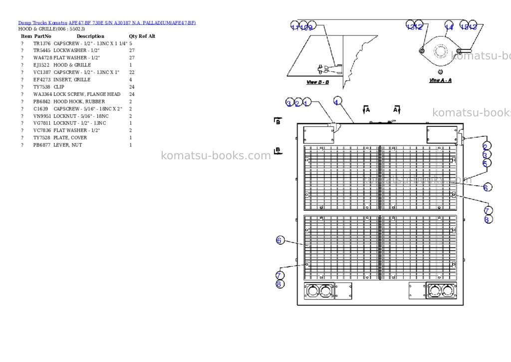 Komatsu afe47-bf 730e s/n a30187 n.a. palladium Parts catalog cover Page 3 Komatsu afe47-bf 730e s/n a30187 n.a. palladium Parts catalog cover Page 3