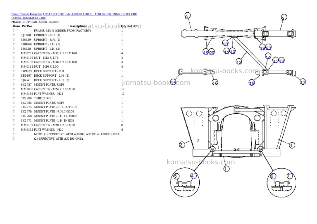 Komatsu afe47-bh 730e s/n a30189-a30191, a30194 usx minnesota ore operations Parts catalog cover Page 4 Komatsu afe47-bh 730e s/n a30189-a30191, a30194 usx minnesota ore operations Parts catalog cover Page 4
