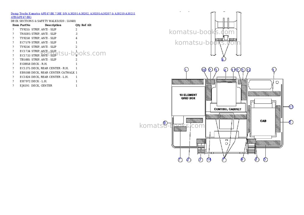 Komatsu afe47-bk 730e s/n a30201-a30202, a30205-a30207 & a30210-a30211 atb Parts catalog cover Page 9 Komatsu afe47-bk 730e s/n a30201-a30202, a30205-a30207 & a30210-a30211 atb Parts catalog cover Page 9