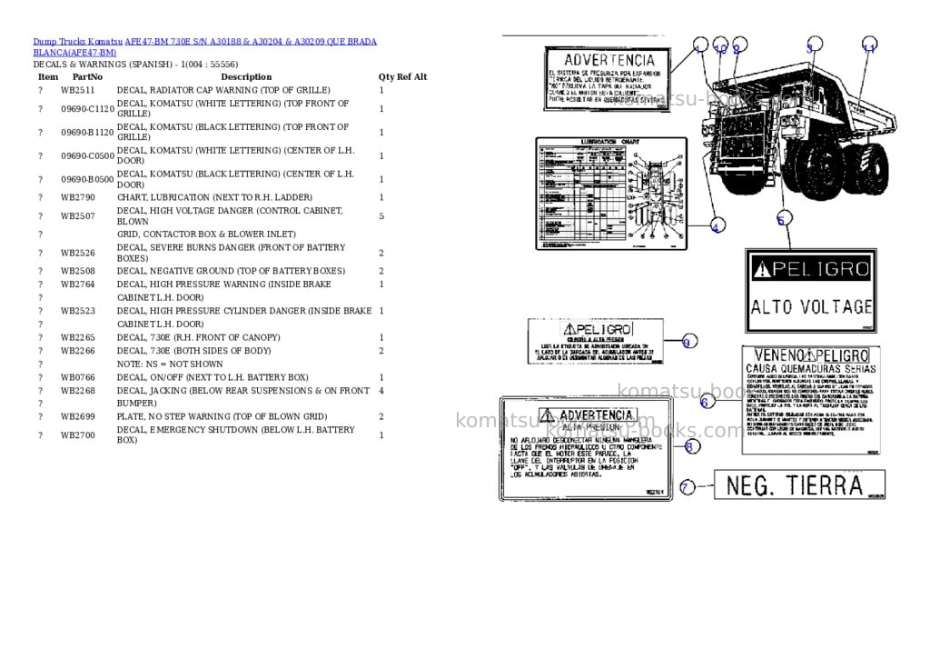 Komatsu afe47-bm 730e s/n a30188 & a30204 & a30209 que brada blanca Parts catalog cover Page 2