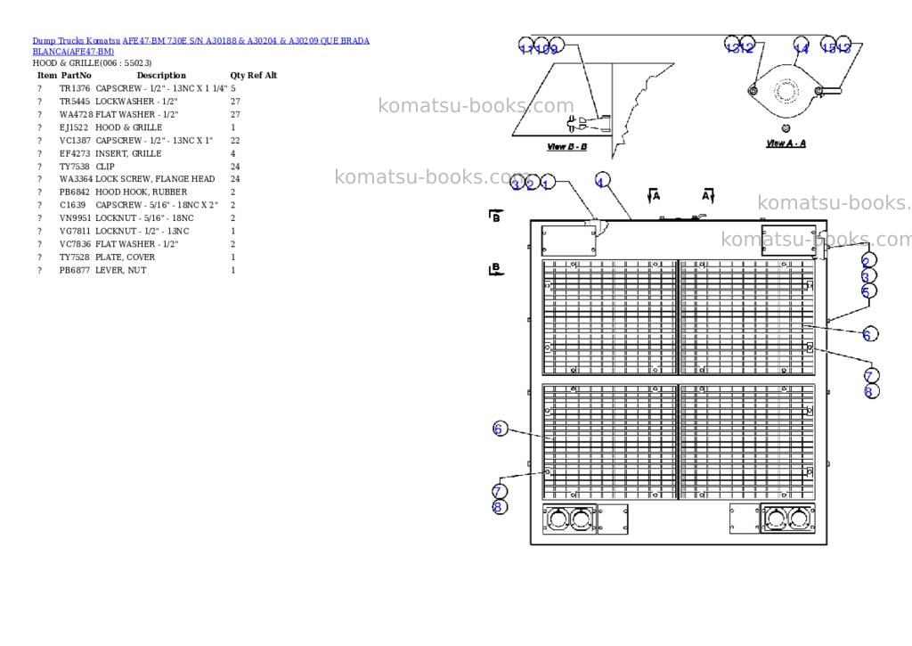 Komatsu afe47-bm 730e s/n a30188 & a30204 & a30209 que brada blanca Parts catalog cover Page 3