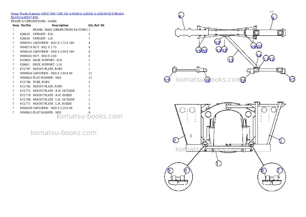 Komatsu afe47-bm 730e s/n a30188 & a30204 & a30209 que brada blanca Parts catalog cover Page 4