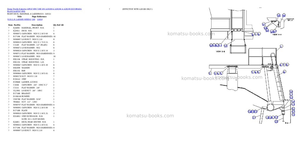 Komatsu afe47-bm 730e s/n a30188 & a30204 & a30209 que brada blanca Parts catalog cover Page 5