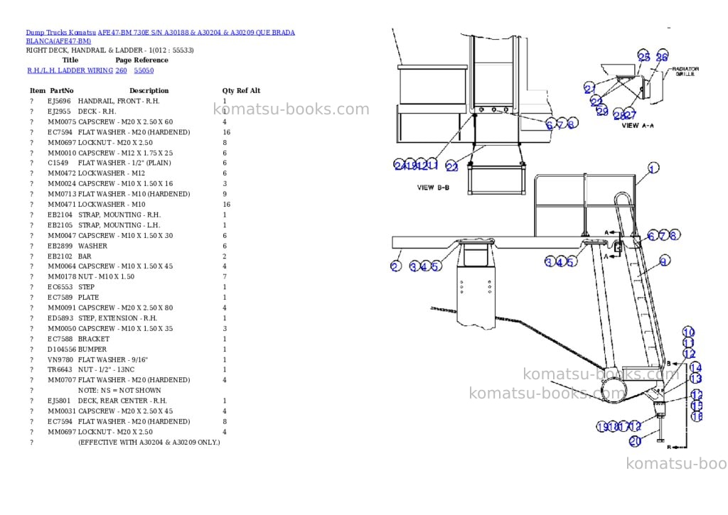 Komatsu afe47-bm 730e s/n a30188 & a30204 & a30209 que brada blanca Parts catalog cover Page 6