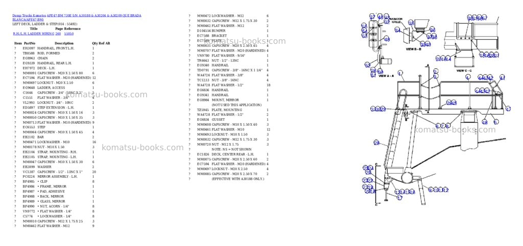 Komatsu afe47-bm 730e s/n a30188 & a30204 & a30209 que brada blanca Parts catalog cover Page 7
