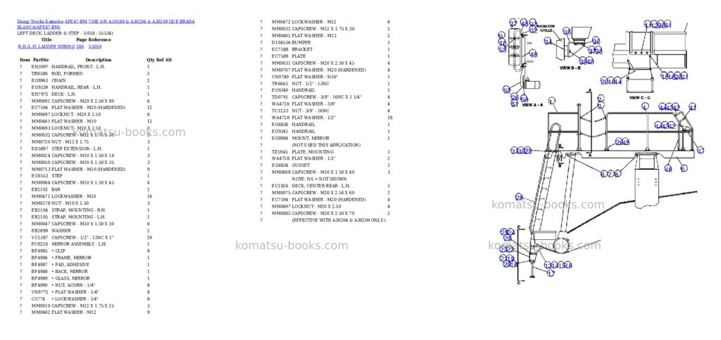 Komatsu afe47-bm 730e s/n a30188 & a30204 & a30209 que brada blanca Parts catalog cover Page 8