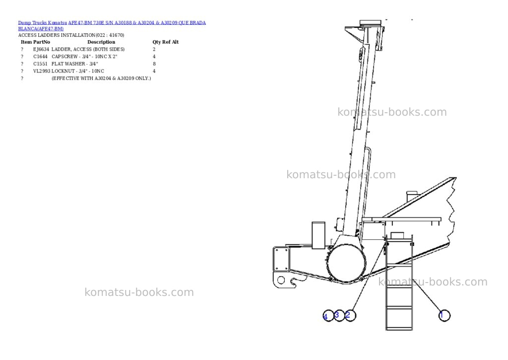 Komatsu afe47-bm 730e s/n a30188 & a30204 & a30209 que brada blanca Parts catalog cover Page 9