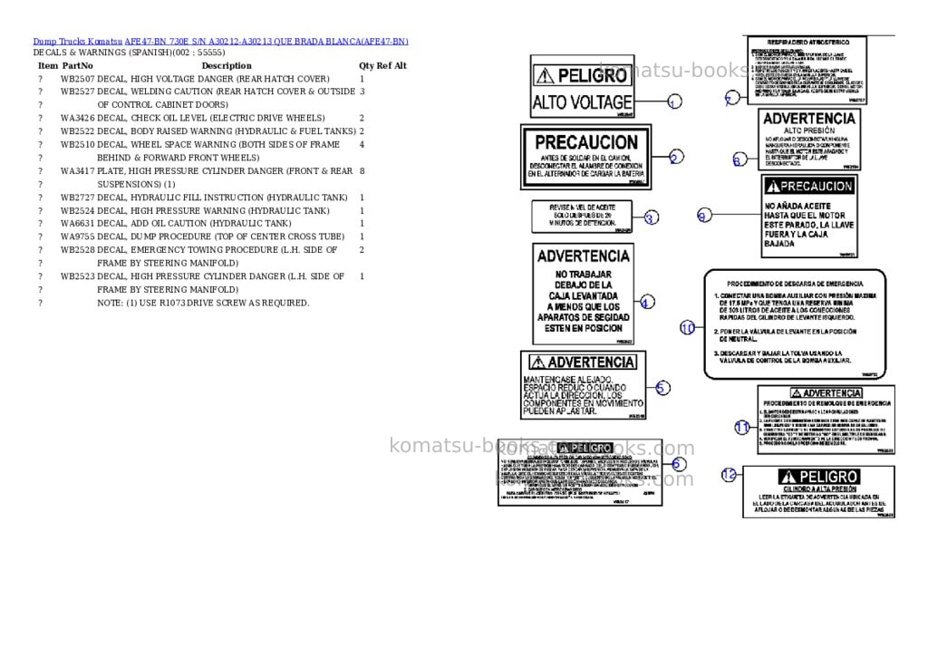 Komatsu afe47-bn 730e s/n a30212-a30213 que brada blanca Parts catalog cover Komatsu afe47-bn 730e s/n a30212-a30213 que brada blanca Parts catalog cover