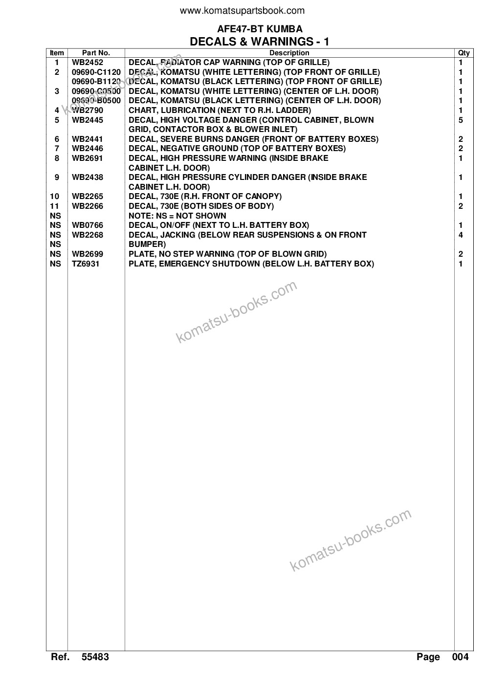 Komatsu afe47-bt 730e kumba a30225 - a30226 Catalogue de pièces couverture Page 7