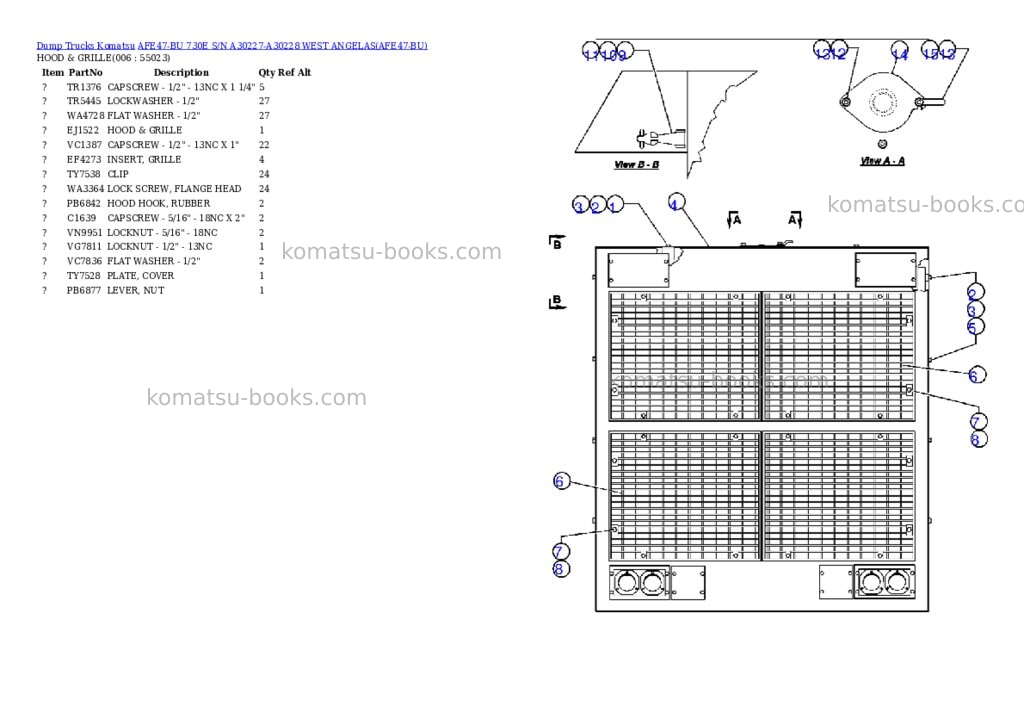 Komatsu afe47-bu 730e s/n a30227-a30228 west angelas Parts catalog cover Page 3