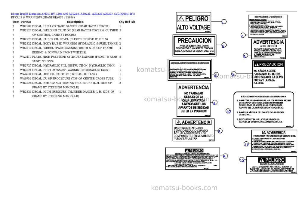 Komatsu afe47-bv 730e s/n a30229, a30231, a30236-a30237 cvg Parts catalog cover