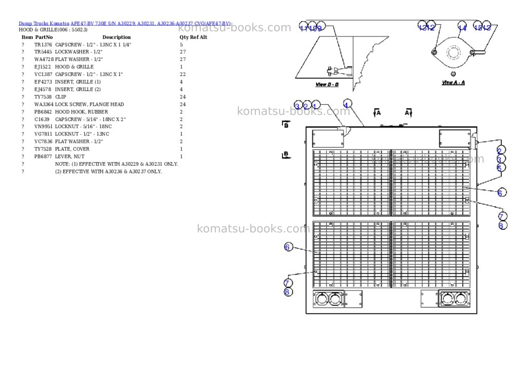 Komatsu afe47-bv 730e s/n a30229, a30231, a30236-a30237 cvg Parts catalog cover Page 3