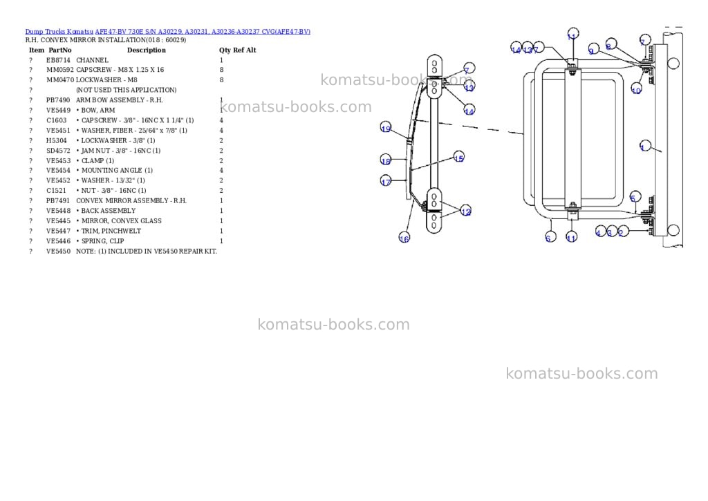 Komatsu afe47-bv 730e s/n a30229, a30231, a30236-a30237 cvg Parts catalog cover Page 8