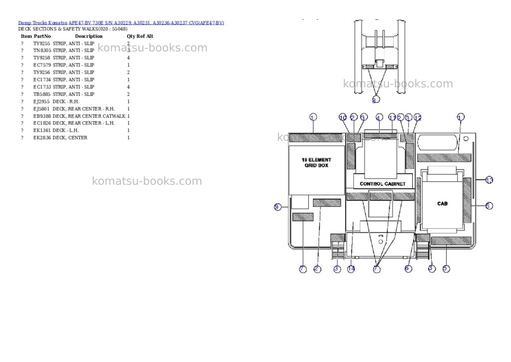 Komatsu afe47-bv 730e s/n a30229, a30231, a30236-a30237 cvg Parts catalog cover Page 9