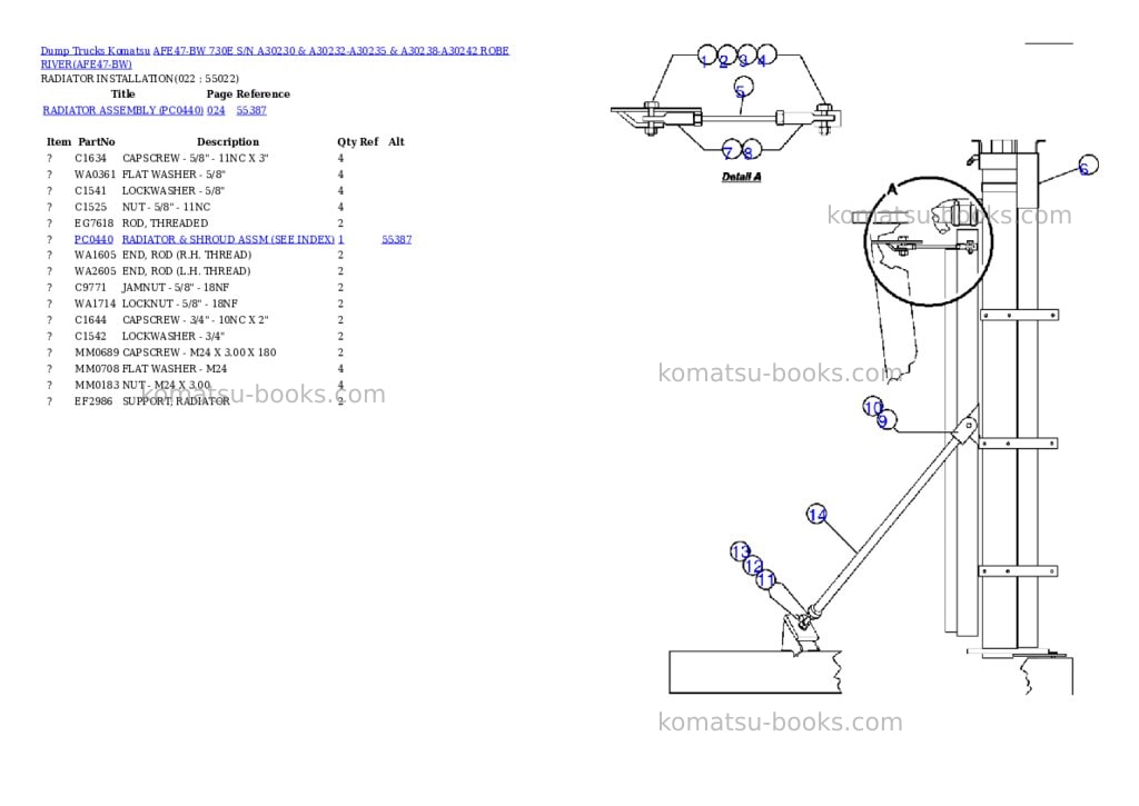 Komatsu afe47-bw 730e s/n a30230 & a30232-a30235 & a30238-a30242 robe river Parts catalog cover Page 10