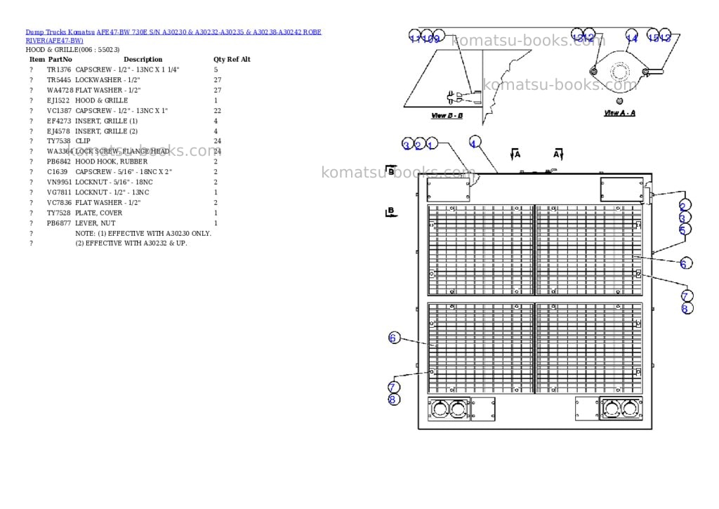 Komatsu afe47-bw 730e s/n a30230 & a30232-a30235 & a30238-a30242 robe river Parts catalog cover Page 3