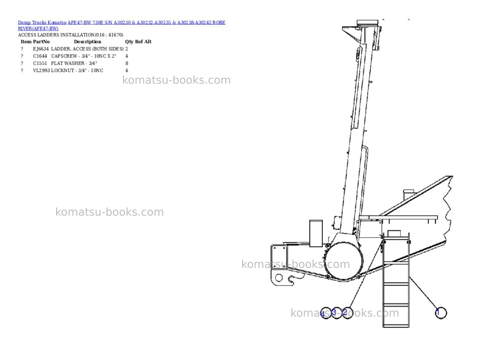 Komatsu afe47-bw 730e s/n a30230 & a30232-a30235 & a30238-a30242 robe river Parts catalog cover Page 7