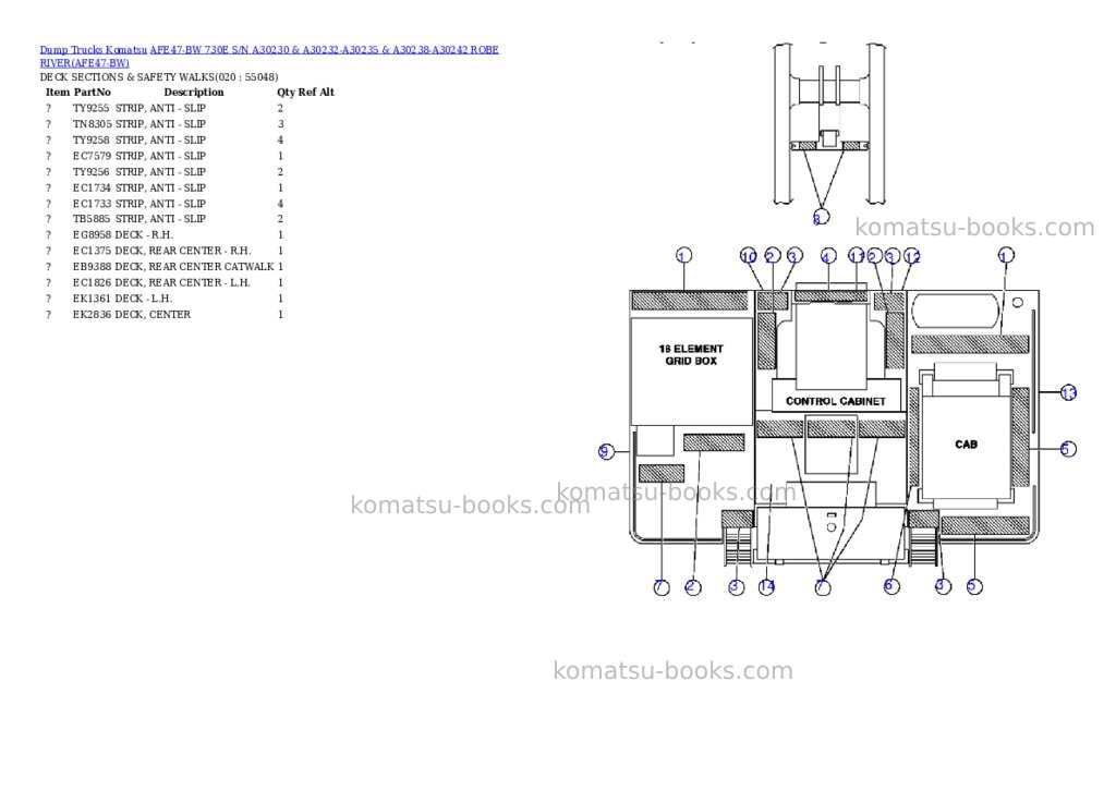 Komatsu afe47-bw 730e s/n a30230 & a30232-a30235 & a30238-a30242 robe river Parts catalog cover Page 9
