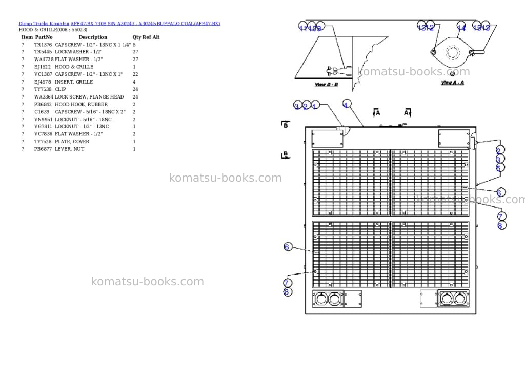 Komatsu afe47-bx 730e s/n a30243 - a30245 buffalo coal Parts catalog cover Page 3 Komatsu afe47-bx 730e s/n a30243 - a30245 buffalo coal Parts catalog cover Page 3