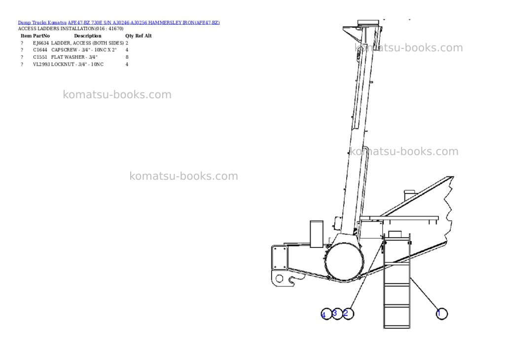 Komatsu afe47-bz 730e s/n a30246-a30256 hammersley iron Parts catalog cover Page 7