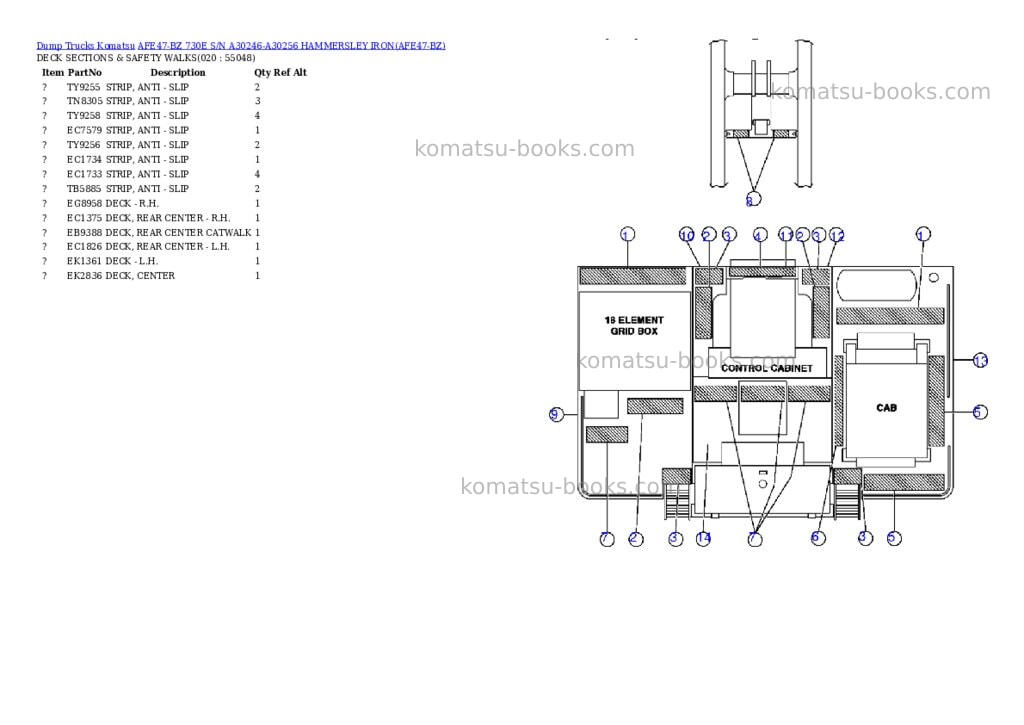 Komatsu afe47-bz 730e s/n a30246-a30256 hammersley iron Parts catalog cover Page 9
