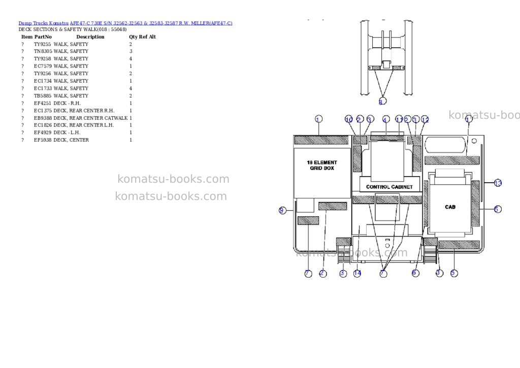 Komatsu afe47-c 730e s/n 32562-32563 & 32583-32587 r.w. miller Parts catalog cover Page 8 Komatsu afe47-c 730e s/n 32562-32563 & 32583-32587 r.w. miller Parts catalog cover Page 8