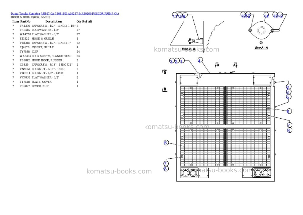 Komatsu afe47-ca 730e s/n a30257 & a30260 foscor Parts catalog cover Page 3