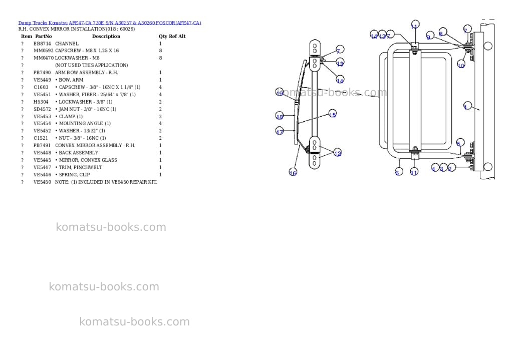 Komatsu afe47-ca 730e s/n a30257 & a30260 foscor Parts catalog cover Page 8