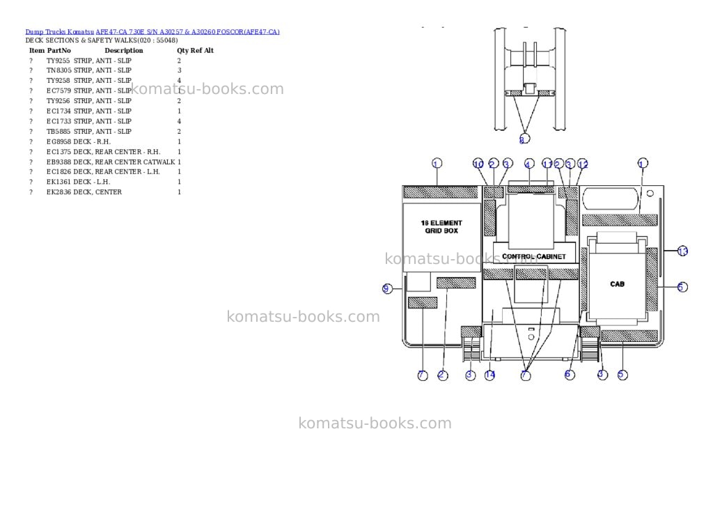 Komatsu afe47-ca 730e s/n a30257 & a30260 foscor Parts catalog cover Page 9