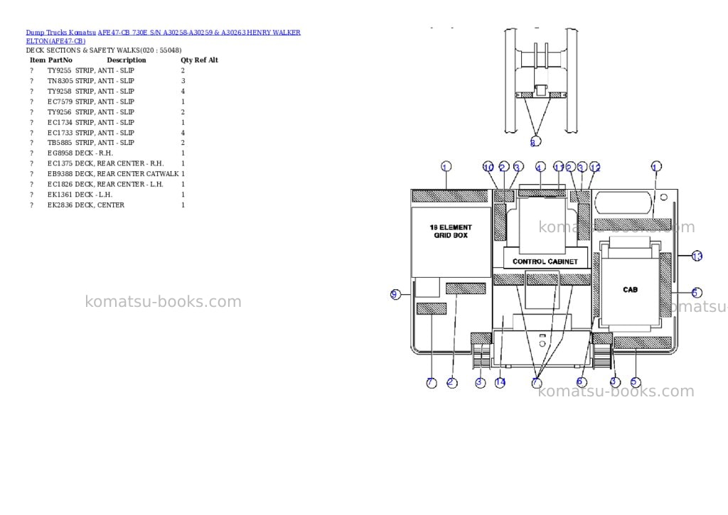 Komatsu afe47-cb 730e s/n a30258-a30259 & a30263 henry walker elton Parts catalog cover Page 10