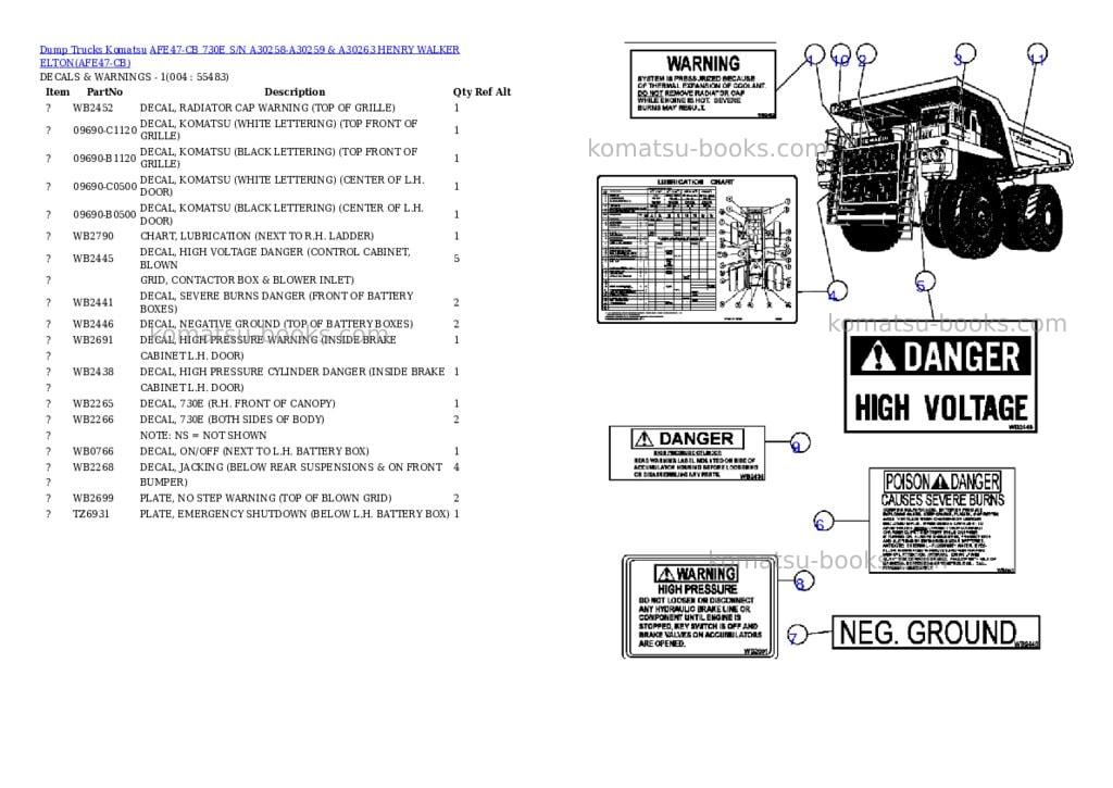 Komatsu afe47-cb 730e s/n a30258-a30259 & a30263 henry walker elton Parts catalog cover Page 2