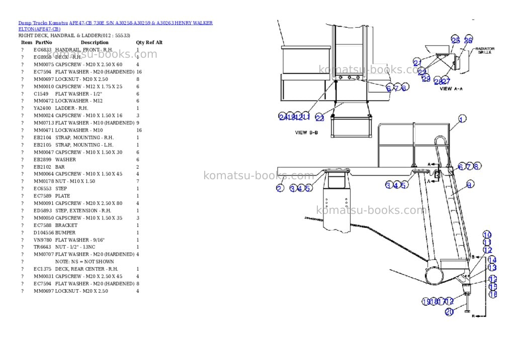 Komatsu afe47-cb 730e s/n a30258-a30259 & a30263 henry walker elton Parts catalog cover Page 6