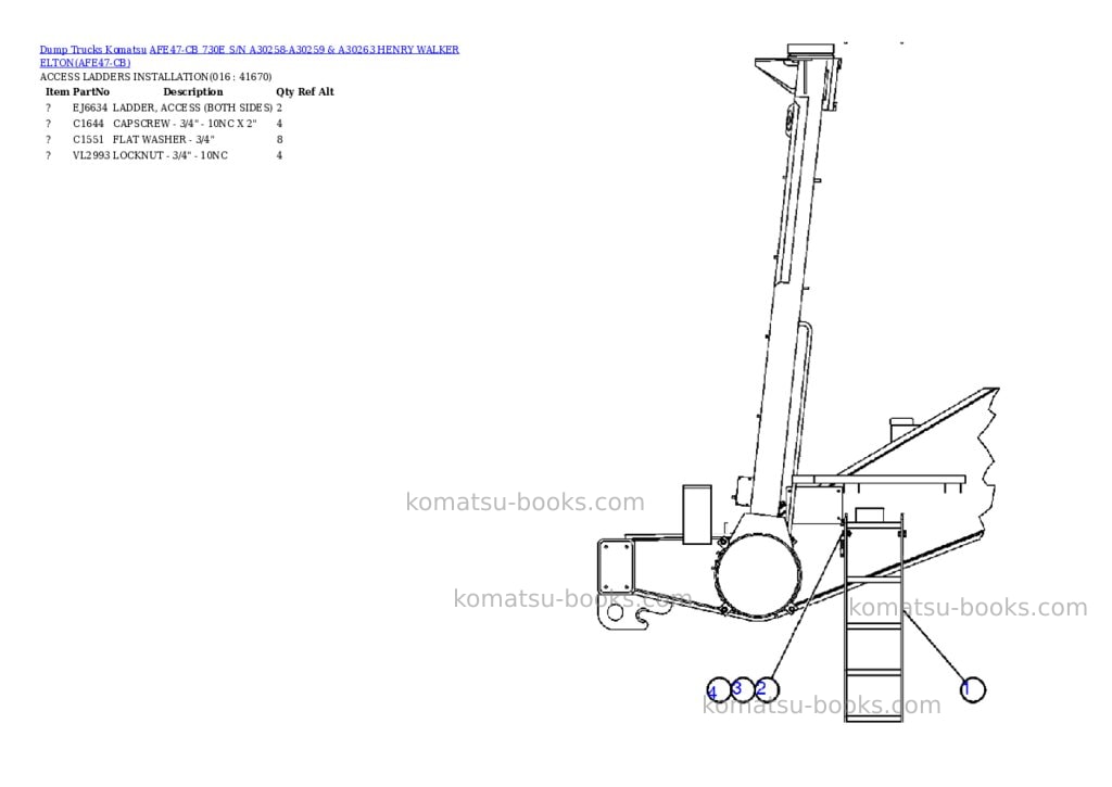 Komatsu afe47-cb 730e s/n a30258-a30259 & a30263 henry walker elton Parts catalog cover Page 8