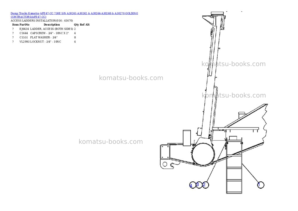 Komatsu afe47-cc 730e s/n a30261-a30262 & a30264-a30268 & a30270 golding contractors Parts catalog cover Page 8 Komatsu afe47-cc 730e s/n a30261-a30262 & a30264-a30268 & a30270 golding contractors Parts catalog cover Page 8