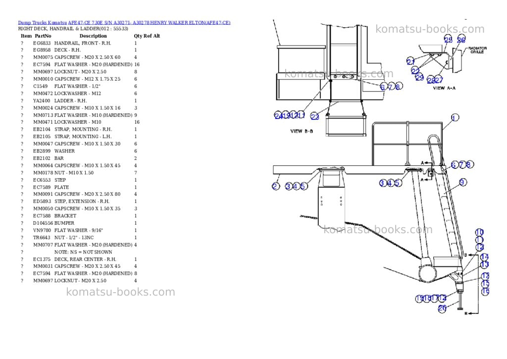 Komatsu afe47-ce 730e s/n a30271- a30278 henry walker elton Parts catalog cover Page 6