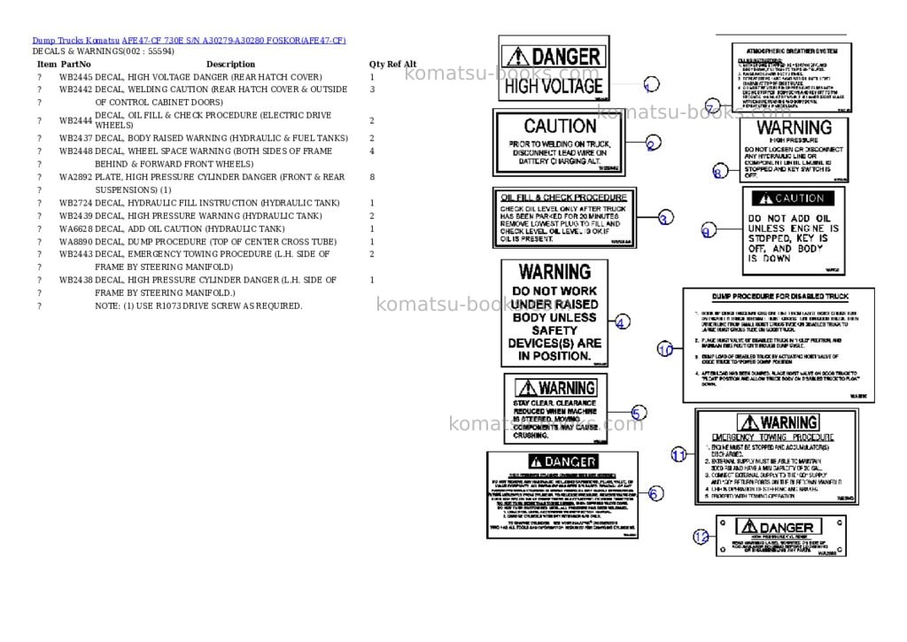Komatsu afe47-cf 730e s/n a30279-a30280 foskor Parts catalog cover
