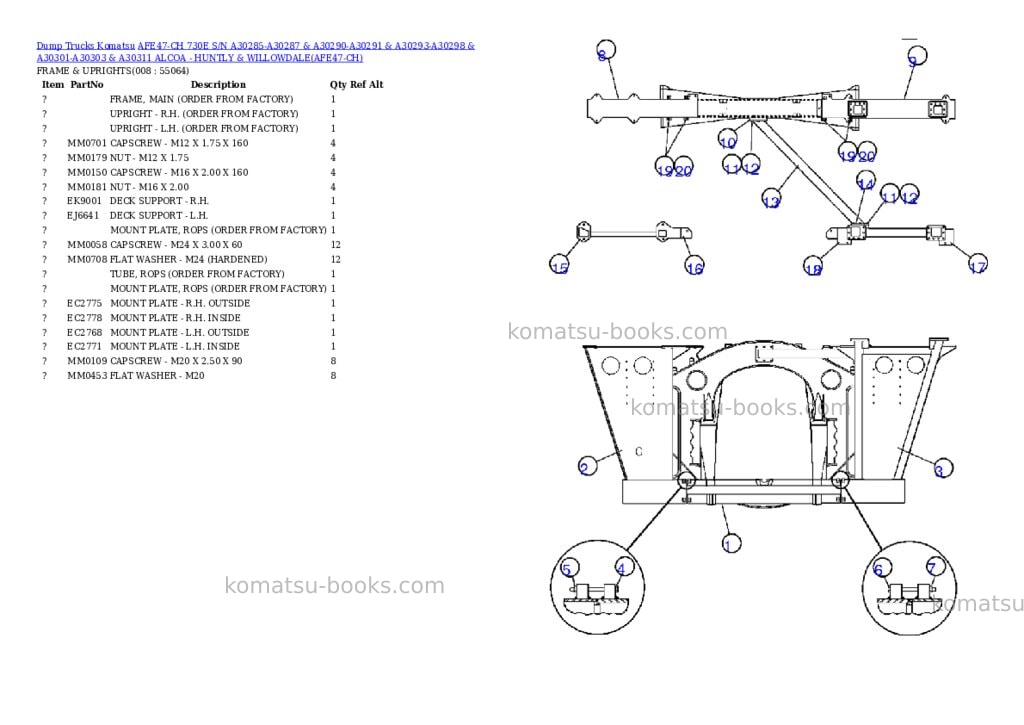 Komatsu afe47-ch 730e s/n a30285-a30287 & a30290-a30291 & a30293-a30298 & a30301-a30303 & a30311 alcoa - huntly & willowdale Parts catalog cover Page 4