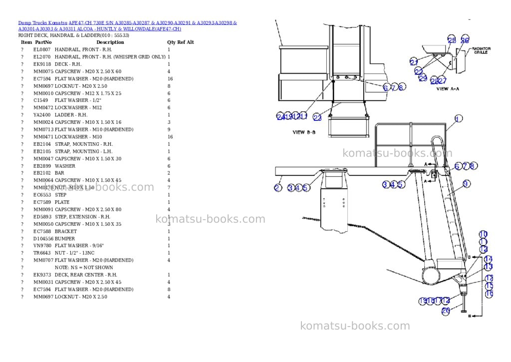 Komatsu afe47-ch 730e s/n a30285-a30287 & a30290-a30291 & a30293-a30298 & a30301-a30303 & a30311 alcoa - huntly & willowdale Parts catalog cover Page 5
