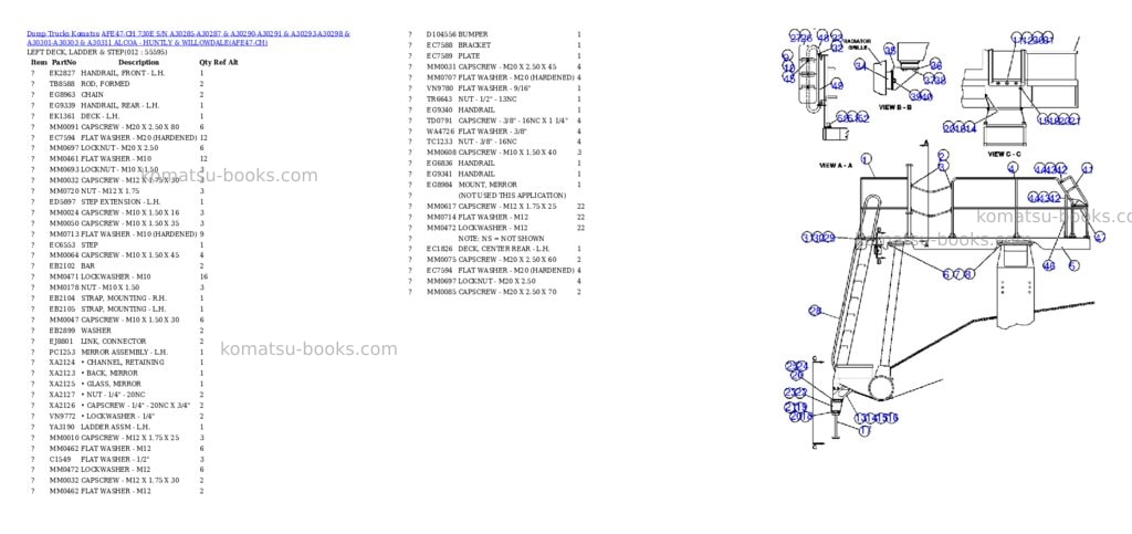 Komatsu afe47-ch 730e s/n a30285-a30287 & a30290-a30291 & a30293-a30298 & a30301-a30303 & a30311 alcoa - huntly & willowdale Parts catalog cover Page 6