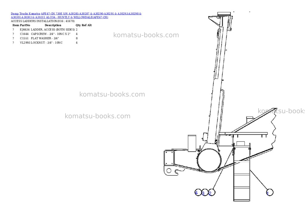 Komatsu afe47-ch 730e s/n a30285-a30287 & a30290-a30291 & a30293-a30298 & a30301-a30303 & a30311 alcoa - huntly & willowdale Parts catalog cover Page 7