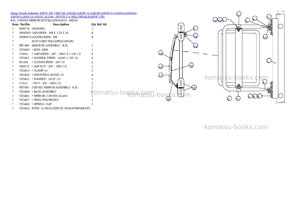 Komatsu afe47-ch 730e s/n a30285-a30287 & a30290-a30291 & a30293-a30298 & a30301-a30303 & a30311 alcoa - huntly & willowdale Parts catalog cover Page 8