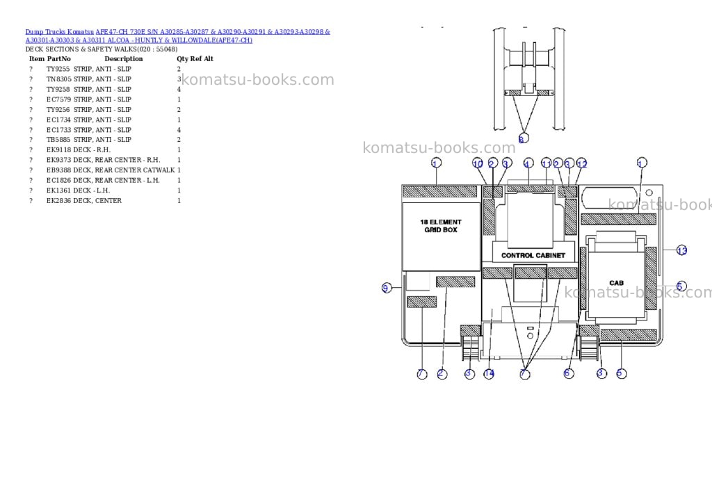 Komatsu afe47-ch 730e s/n a30285-a30287 & a30290-a30291 & a30293-a30298 & a30301-a30303 & a30311 alcoa - huntly & willowdale Parts catalog cover Page 9