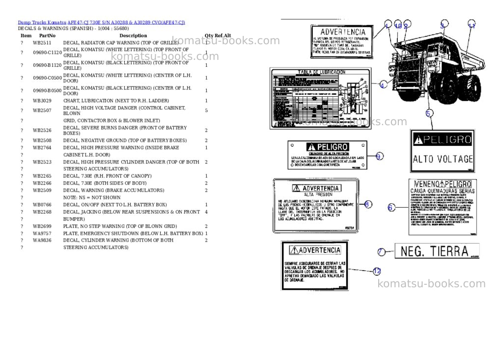 Komatsu afe47-cj 730e s/n a30288 & a30289 cvg Parts catalog cover Page 2